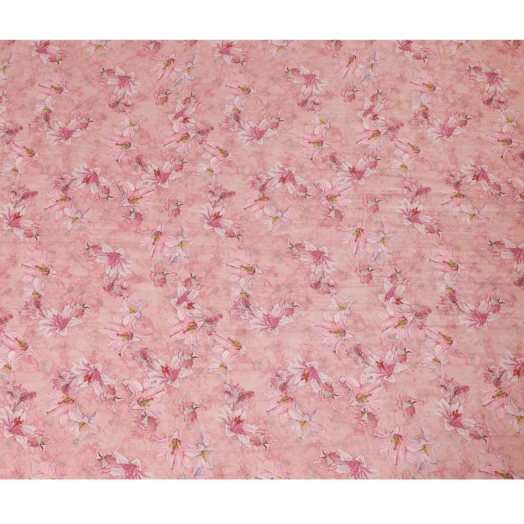 Light pink blended viscose organza fabric with multicolor print having metallic finish in floral design-D17493