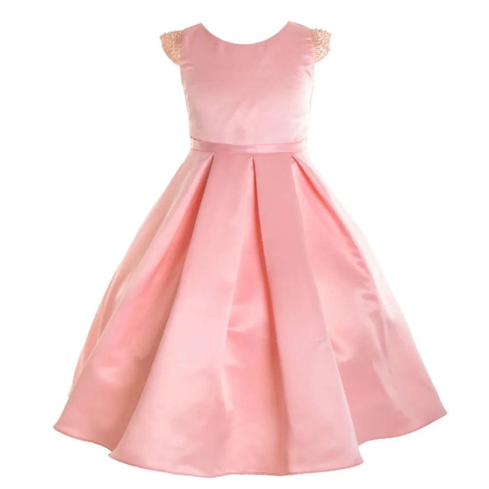 Little Girls Blush Dull Satin Beaded Flower Girl Dress 2T-6