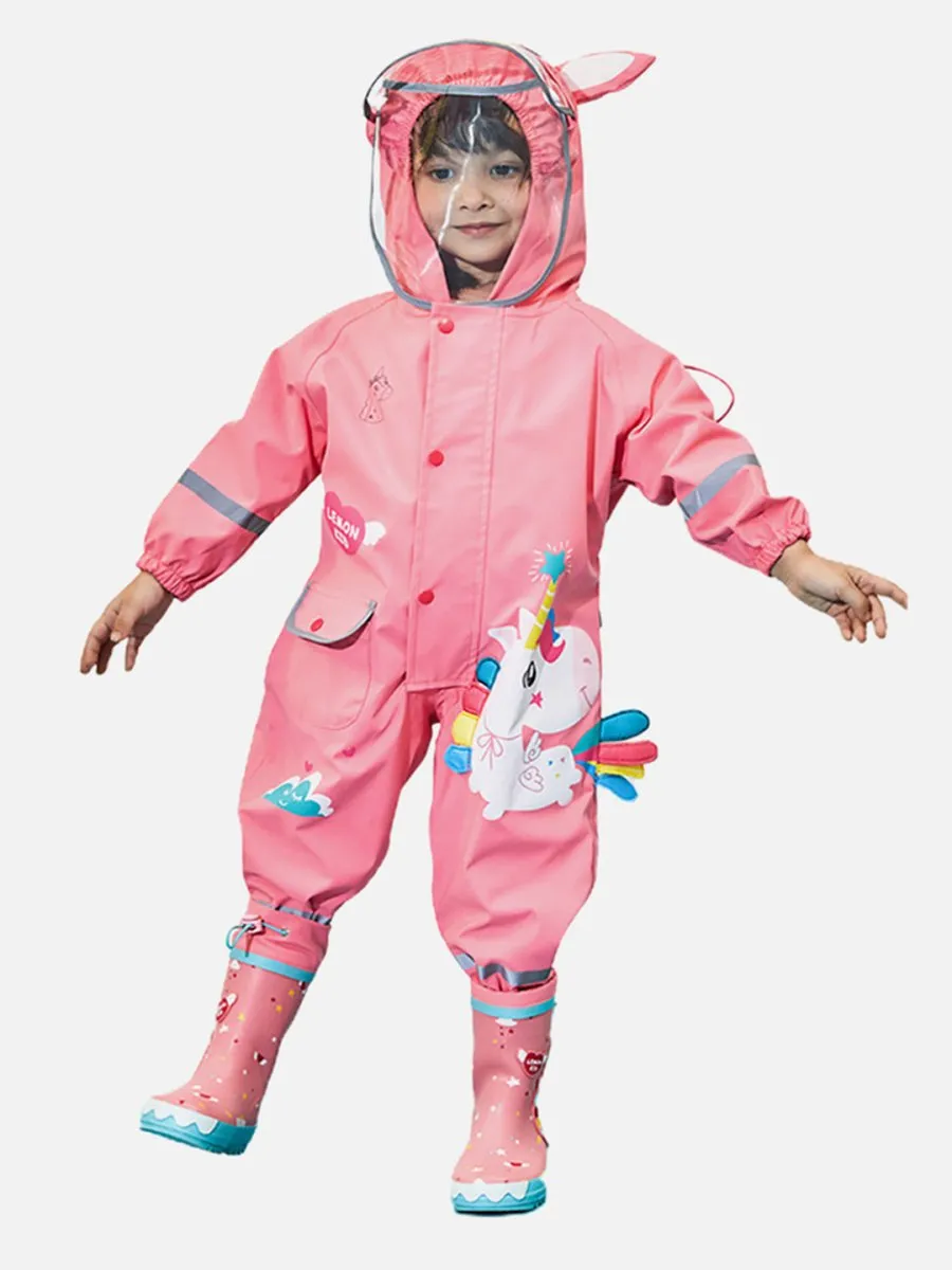 Little Surprise Box Bright Pink Magical Unicorn Theme All Over Jumpsuit / Playsuit Raincoat for Kids