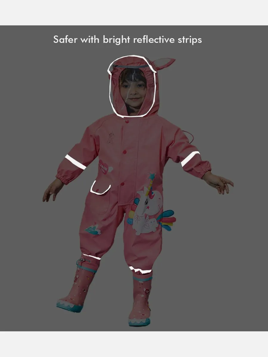 Little Surprise Box Bright Pink Magical Unicorn Theme All Over Jumpsuit / Playsuit Raincoat for Kids