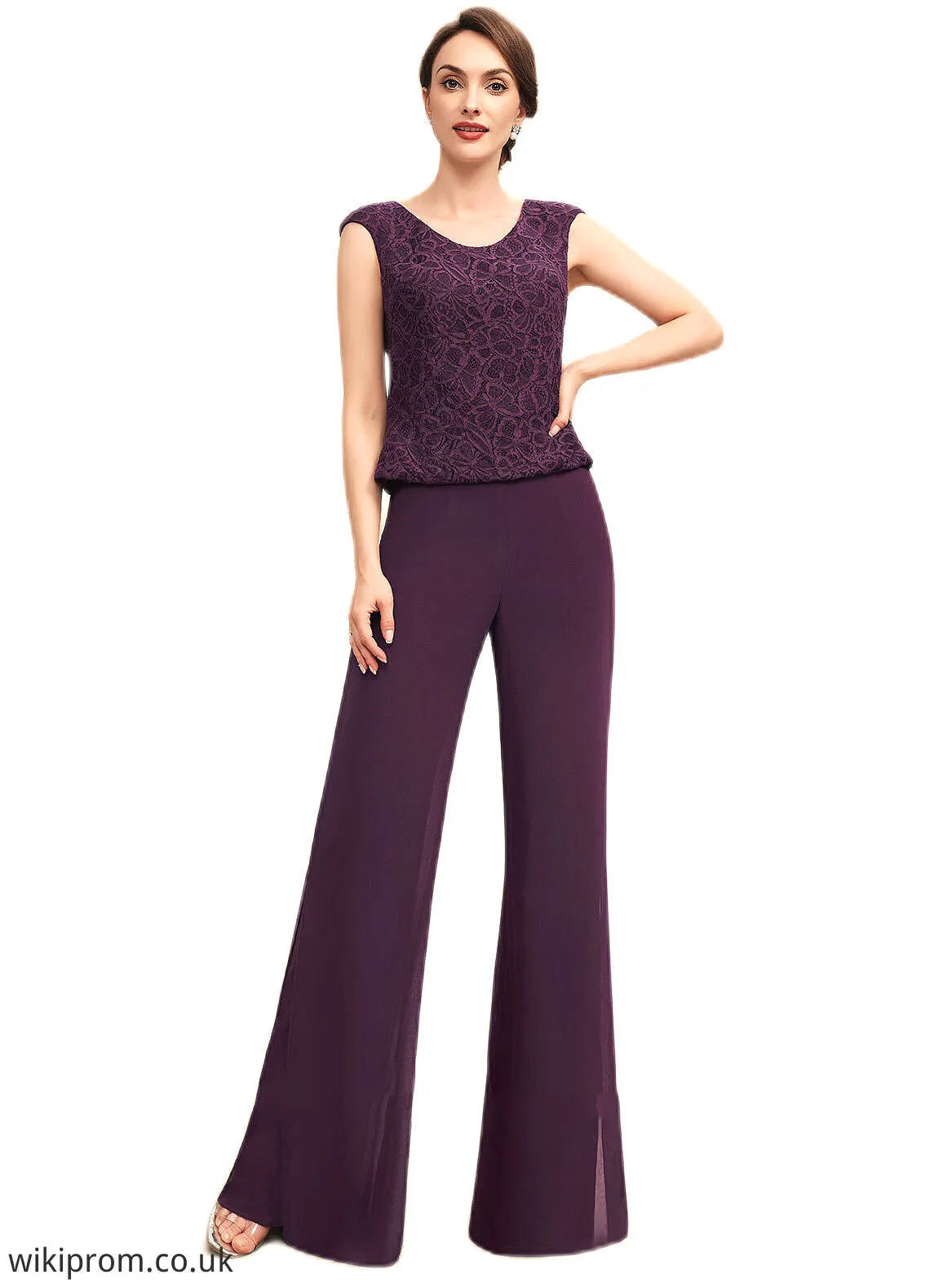 Lola Jumpsuit/Pantsuit Scoop Neck Floor-Length Chiffon Lace Mother of the Bride Dress SWK126P0014722