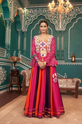 Magical Multicolored Rayon Navratri Jacket Lehenga Choli