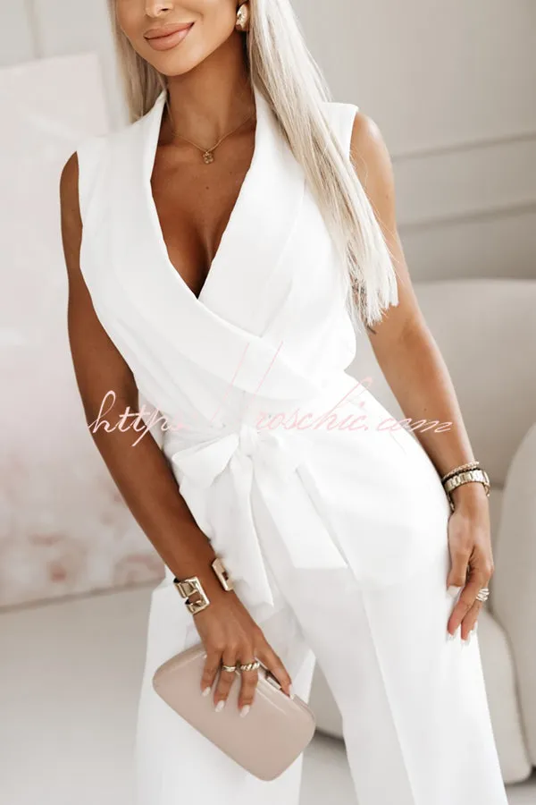 Make Your Entrance Lapel Belt Pocketed Wide Leg Formal Jumpsuit