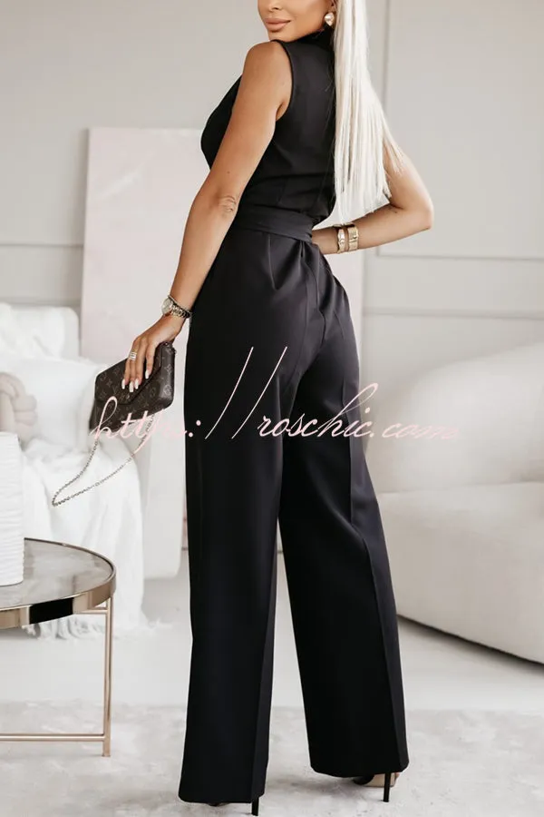 Make Your Entrance Lapel Belt Pocketed Wide Leg Formal Jumpsuit