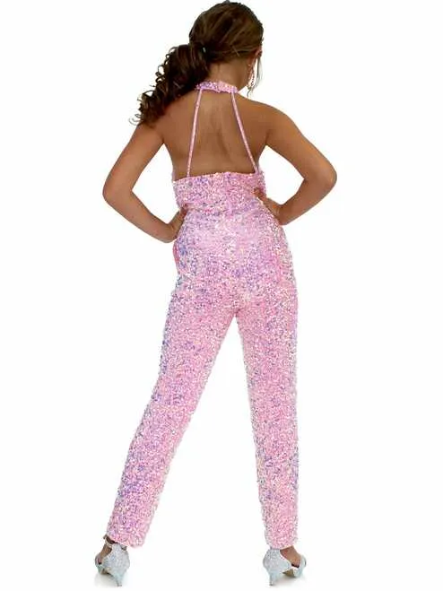 Marc Defang 5022 Girls Velvet Sequin Pageant Jumpsuit Fun Fashion High Neck