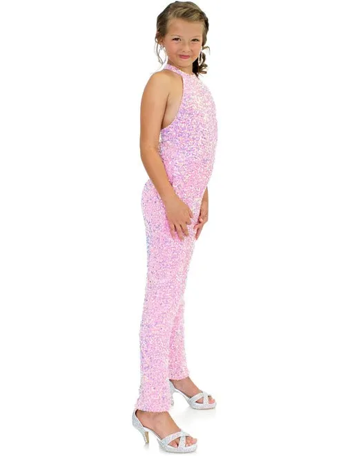 Marc Defang 5022 Girls Velvet Sequin Pageant Jumpsuit Fun Fashion High Neck