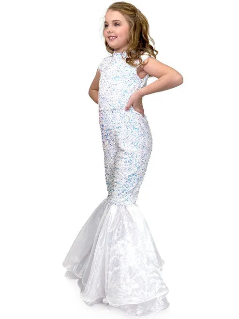 Marc Defang 5146 Girls Long Velvet Sequin Mermaid Jumpsuit Bell Bottom Pageant Fun Fashion