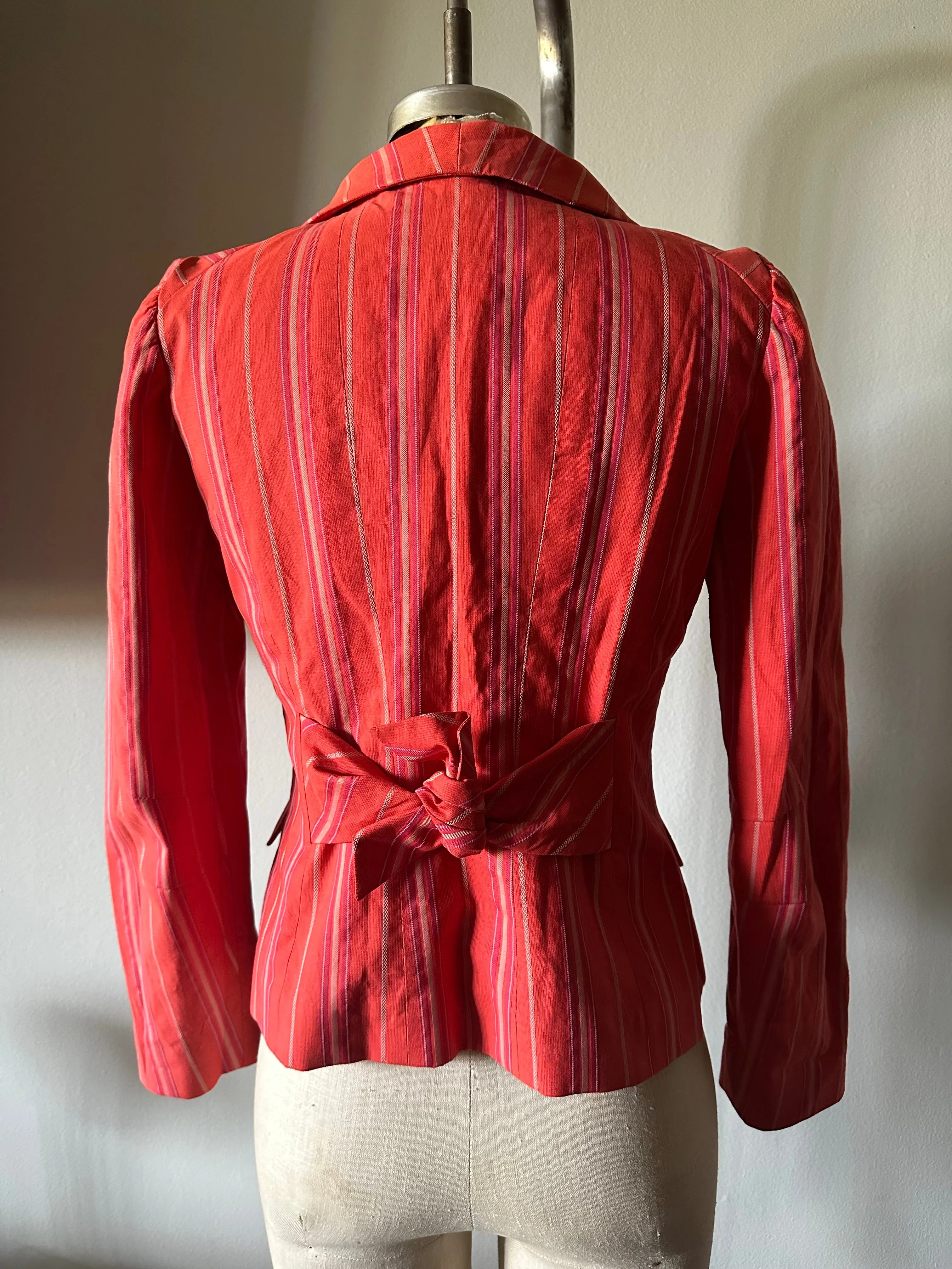 MARC JACOBS Cropped Stripped Flower Jacket Shoulder Pads Womens