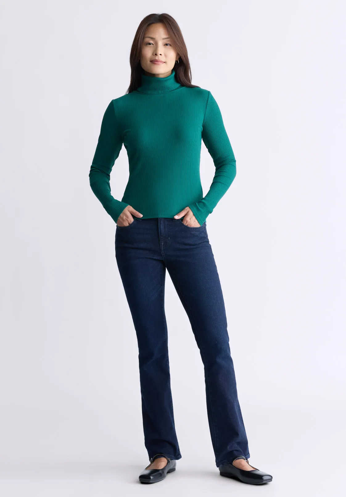 Mavra Women's Long-Sleeve Turtleneck Top, Forest Green - KT0164F