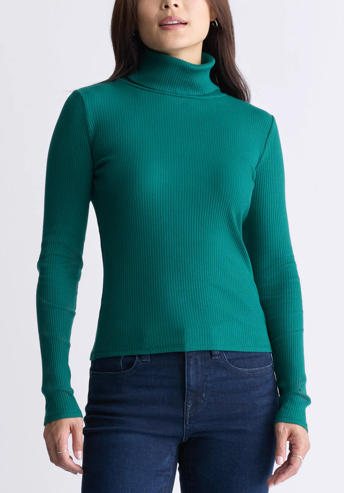 Mavra Women's Long-Sleeve Turtleneck Top, Forest Green - KT0164F