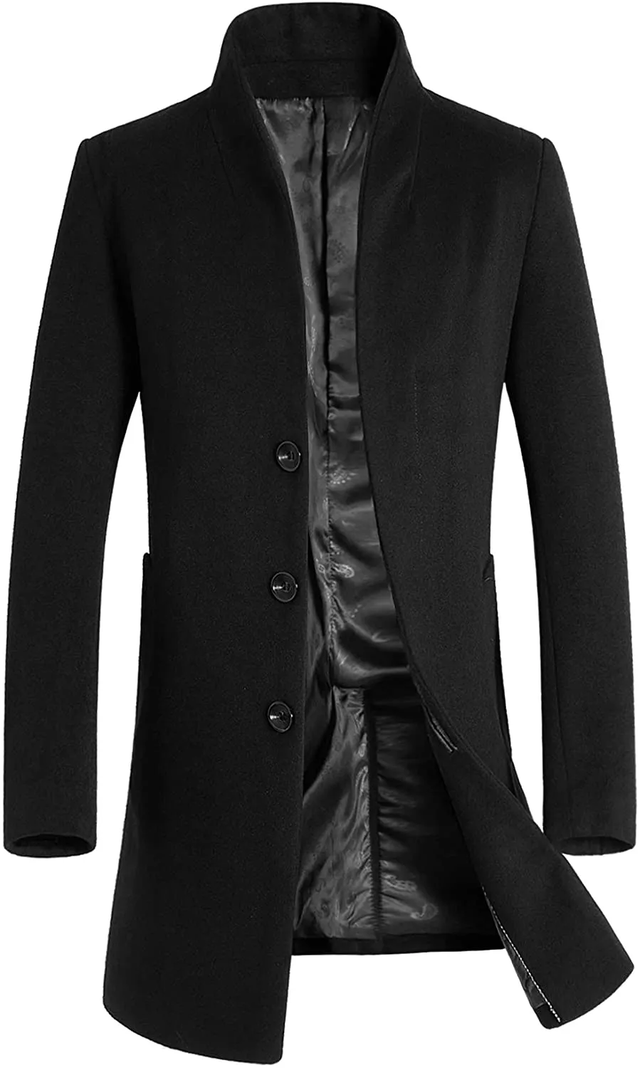 Men's Navy Blue Mid-Length Single Breasted Wool Blend Top Coat