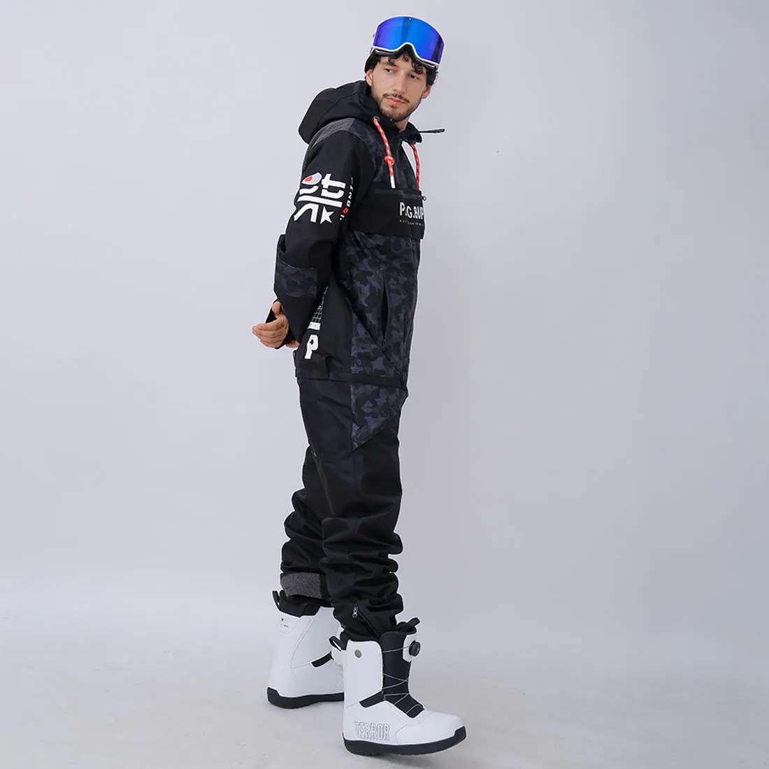 Men's PINGUP P-40 Fighter & Shark Conjoined One Piece Snowboard Jumpsuit