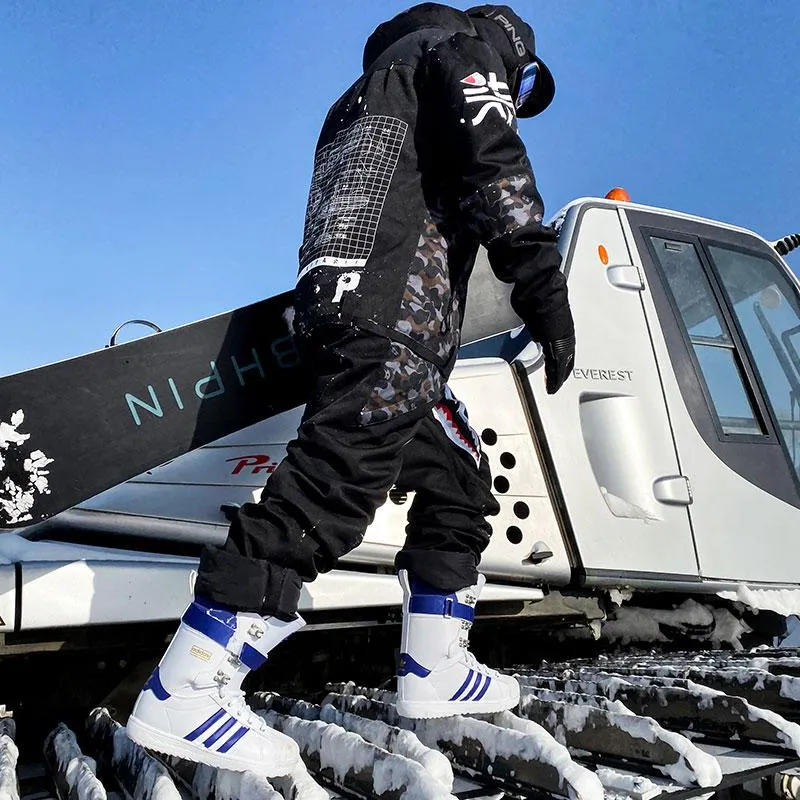 Men's PINGUP P-40 Fighter & Shark Conjoined One Piece Snowboard Jumpsuit