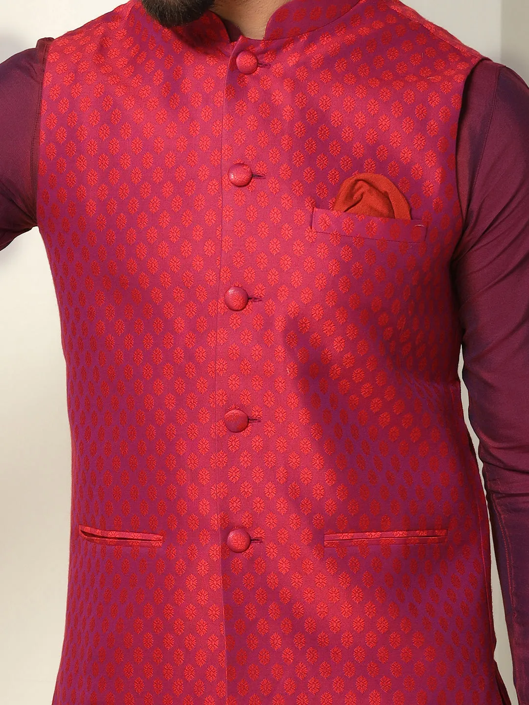 Men's Red Only Nehru Jacket