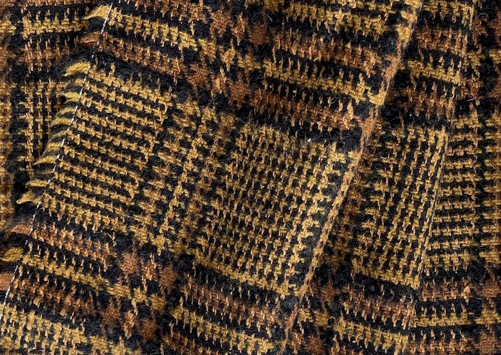 Mid-Weight Handsome Burnished Bronze & Walnut Wool & Silk Plaid (Made in Scotland)