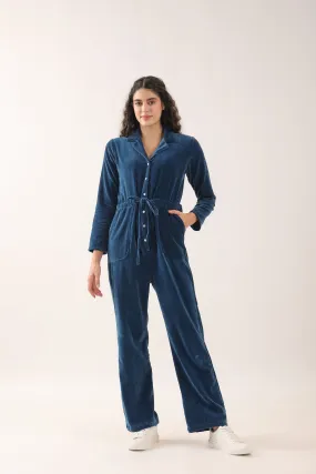 Midnight Blue Velvet Jumpsuit