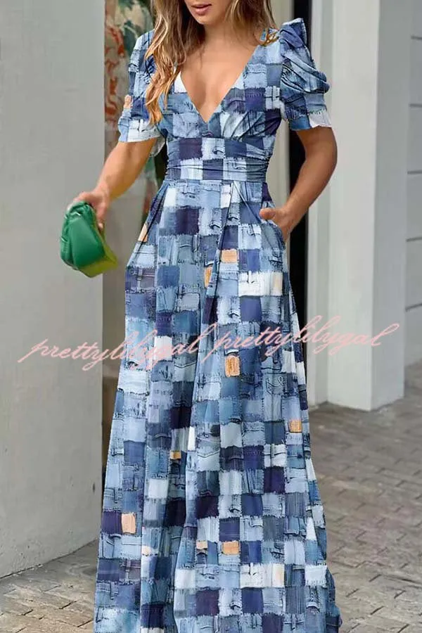 Milly Printed Puff Sleeve Pocketed Wide Leg Jumpsuit