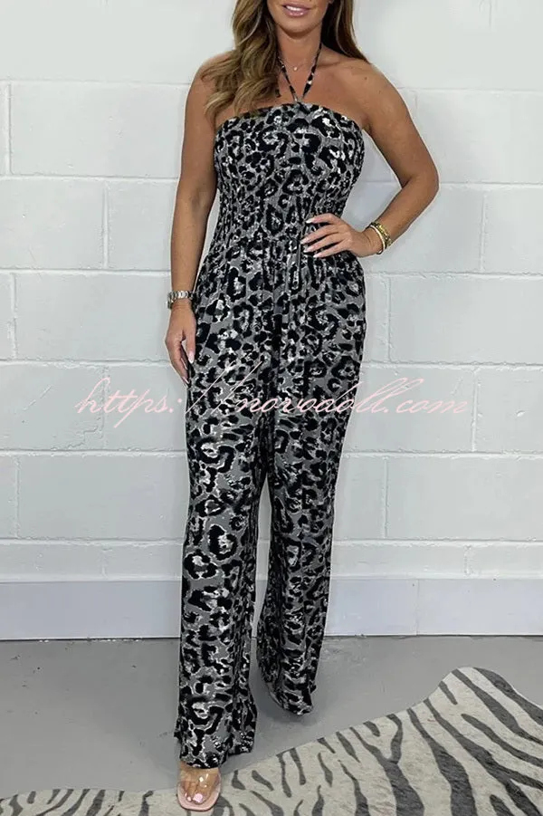 Minerva Ethnic Print Smocked Halterneck Wide Leg Jumpsuit