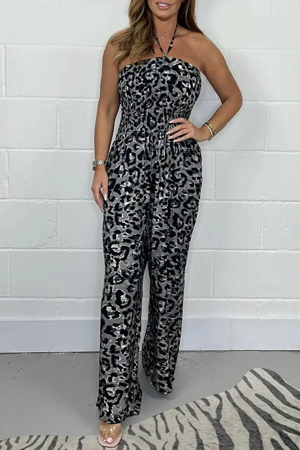 Minerva Ethnic Print Smocked Halterneck Wide Leg Jumpsuit