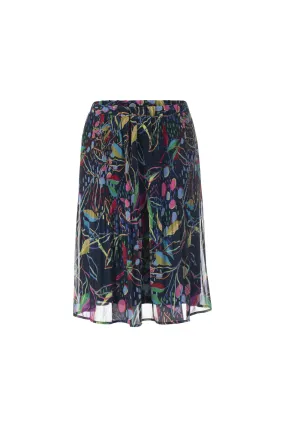 Mini Pleat printed Chiffon Skirt | Multi Navy Lurex Leaf | 8579AR