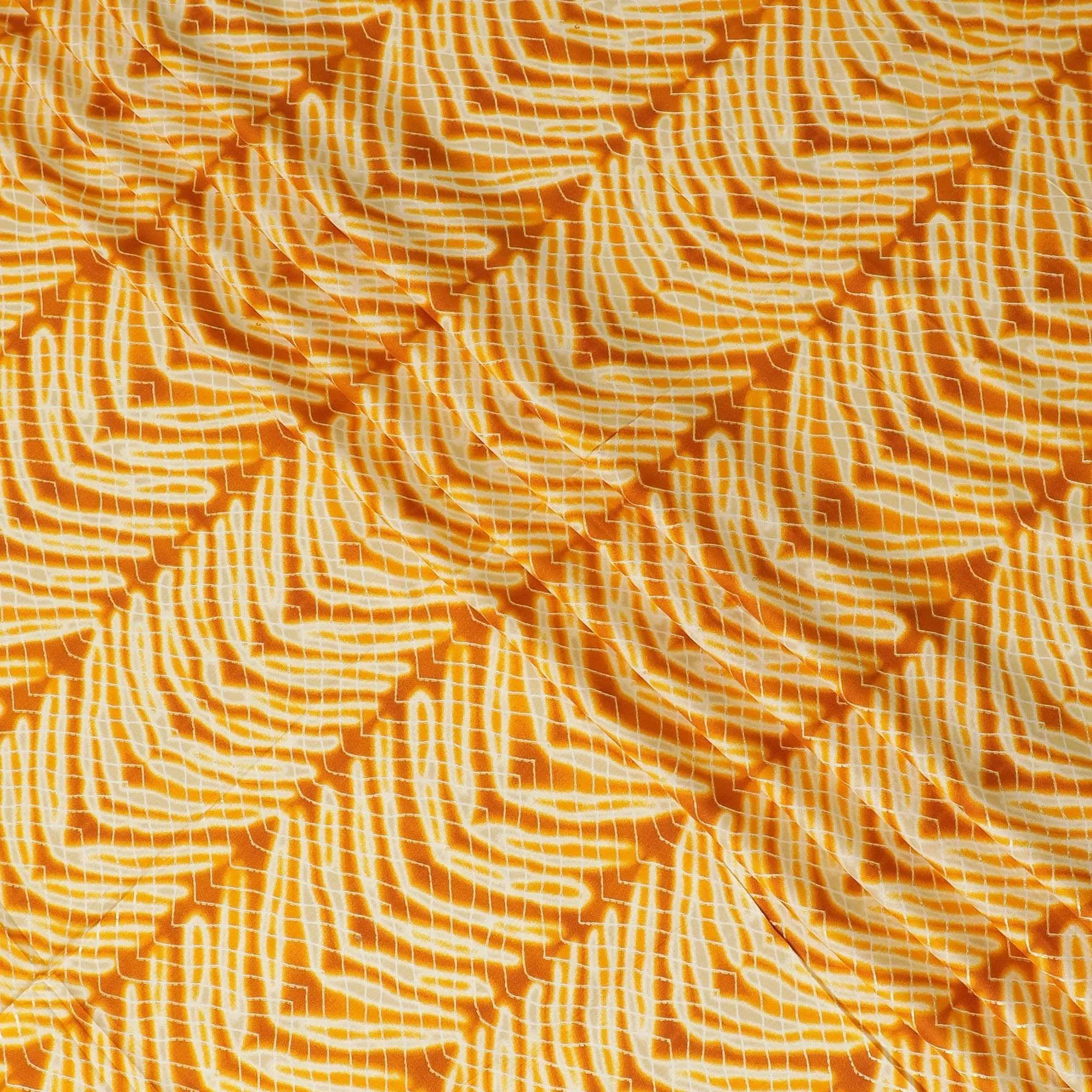 Mustard, beige cotton viscose fabric with gold metallic foil print in abstract design-D14190