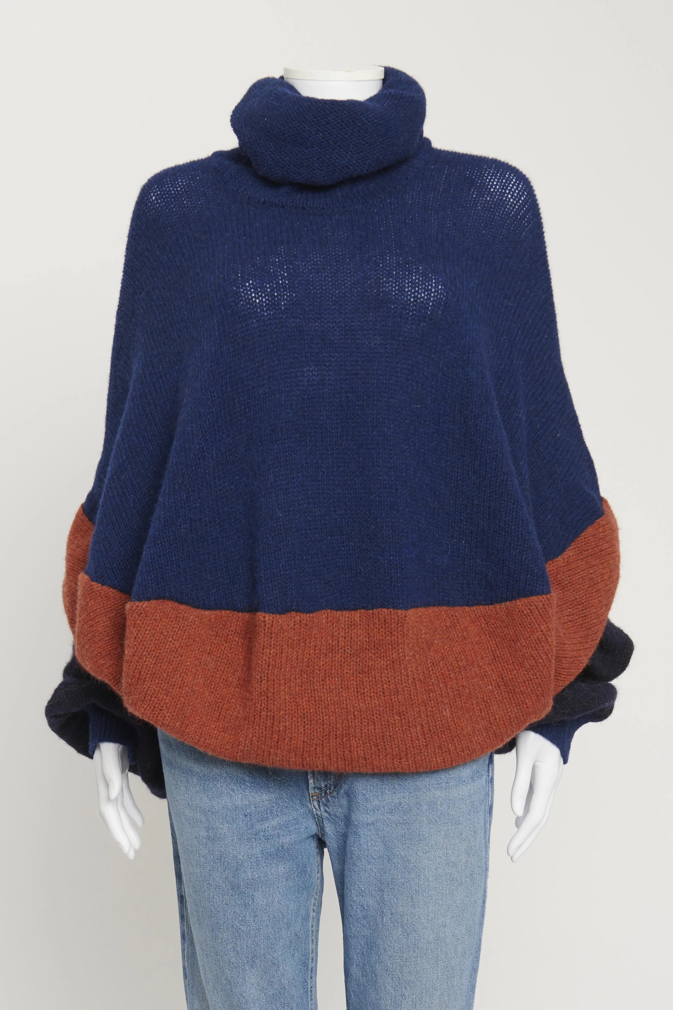 Navy Blue and Burnt Orange Wool Preowned Oversized Jumper