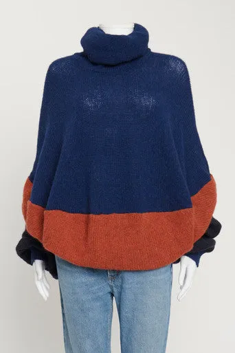 Navy Blue and Burnt Orange Wool Preowned Oversized Jumper