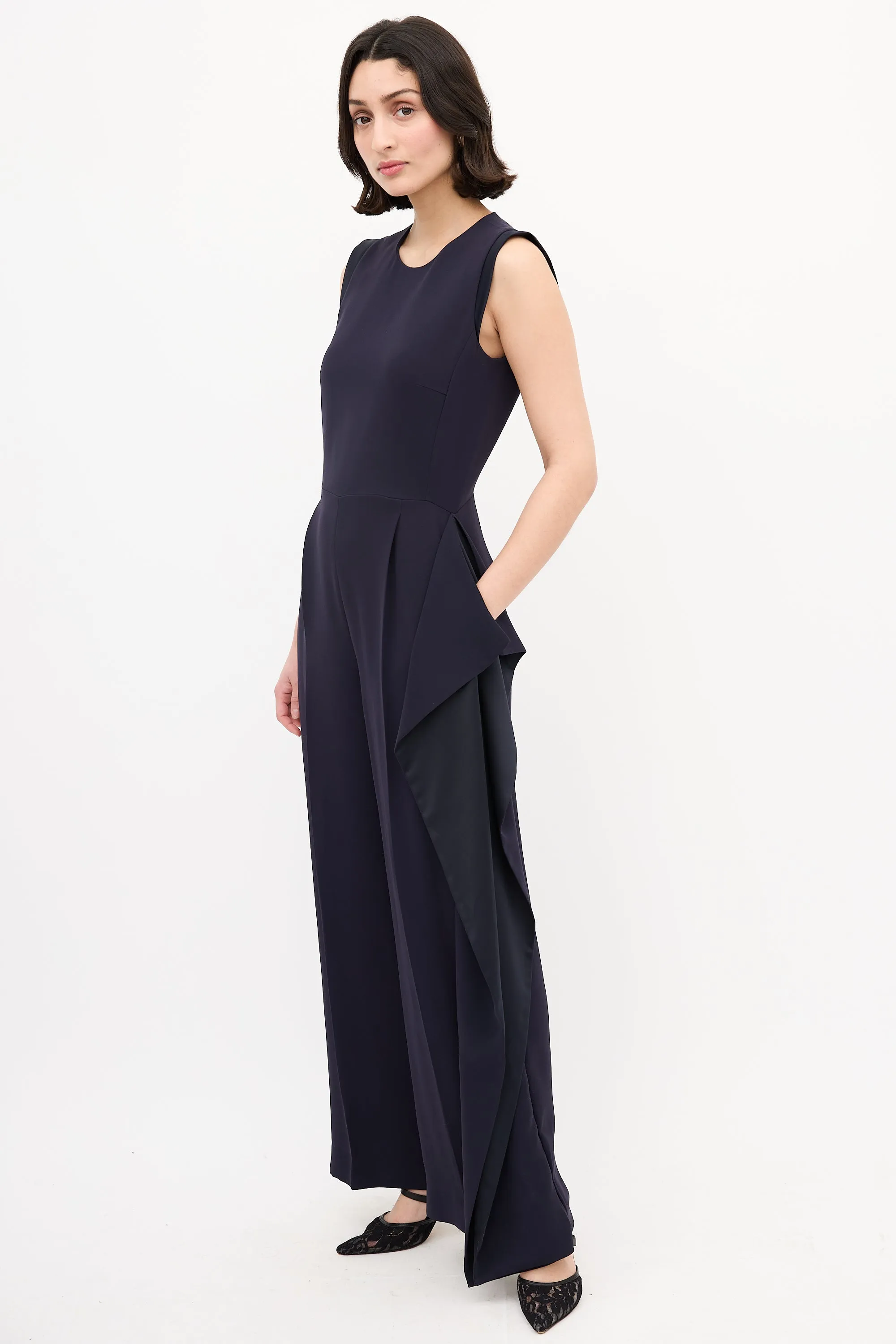 Navy Wide Leg Sleeveless Jumpsuit