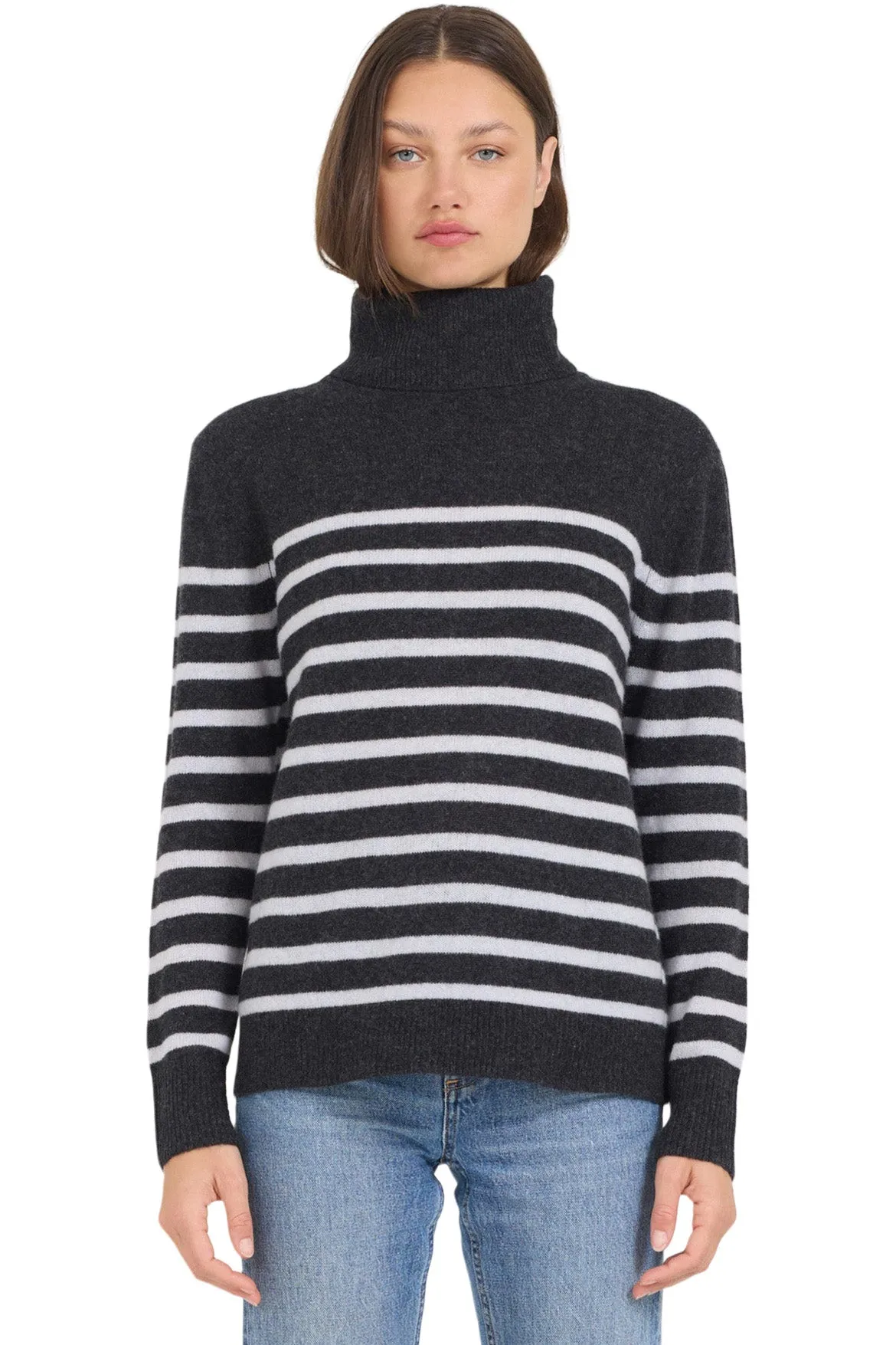 One Grey Day Sloane Cashmere Turtleneck in Charcoal Combo