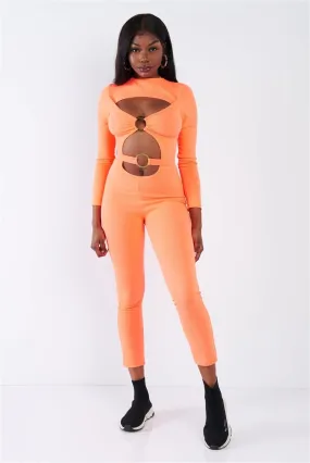 Orange Center Emblem Cut Out Ankle Length Jumpsuit