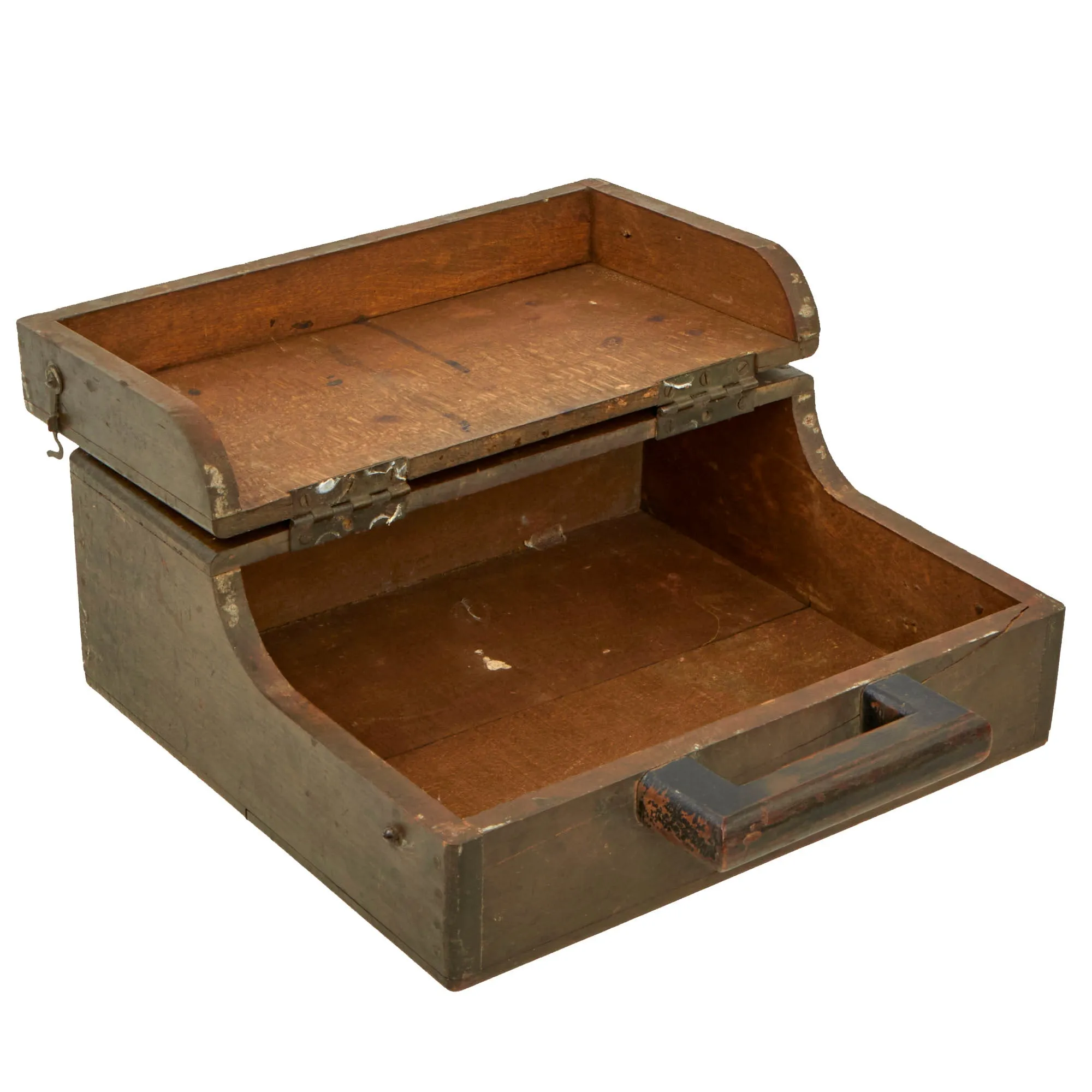 Original French WWI Wooden Typewriter Case With Painted Renault FT Light Tank on the Front - Formerly A.A.F. Tank Museum Collection