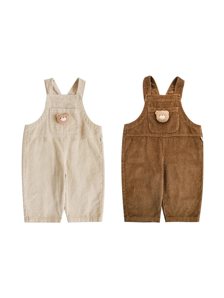 Petite Bear Corduroy Flap Pocket Front Overalls | Brown