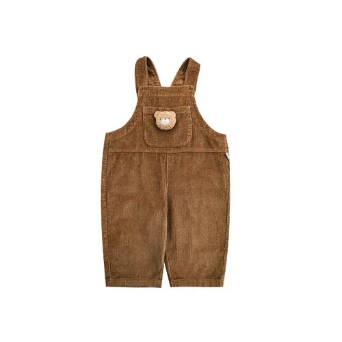 Petite Bear Corduroy Flap Pocket Front Overalls | Brown