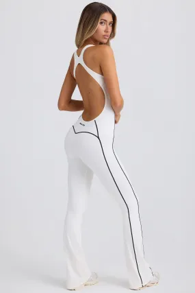 Petite Soft Active Open-Back Jumpsuit in White