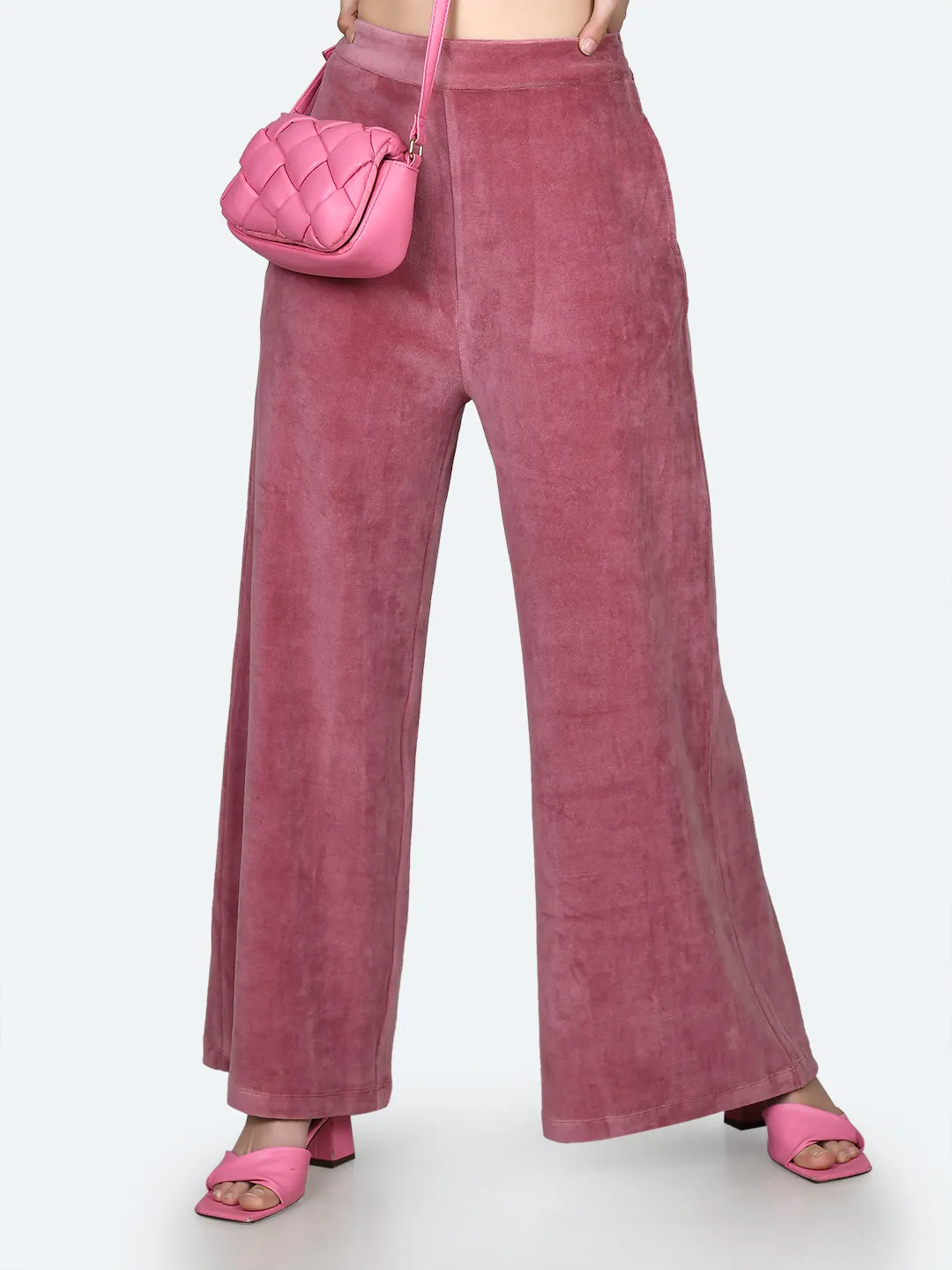 Pink Solid Flared Pants