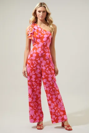 Pink/Red Palmas Cherry Villa One Shoulder Jumpsuit