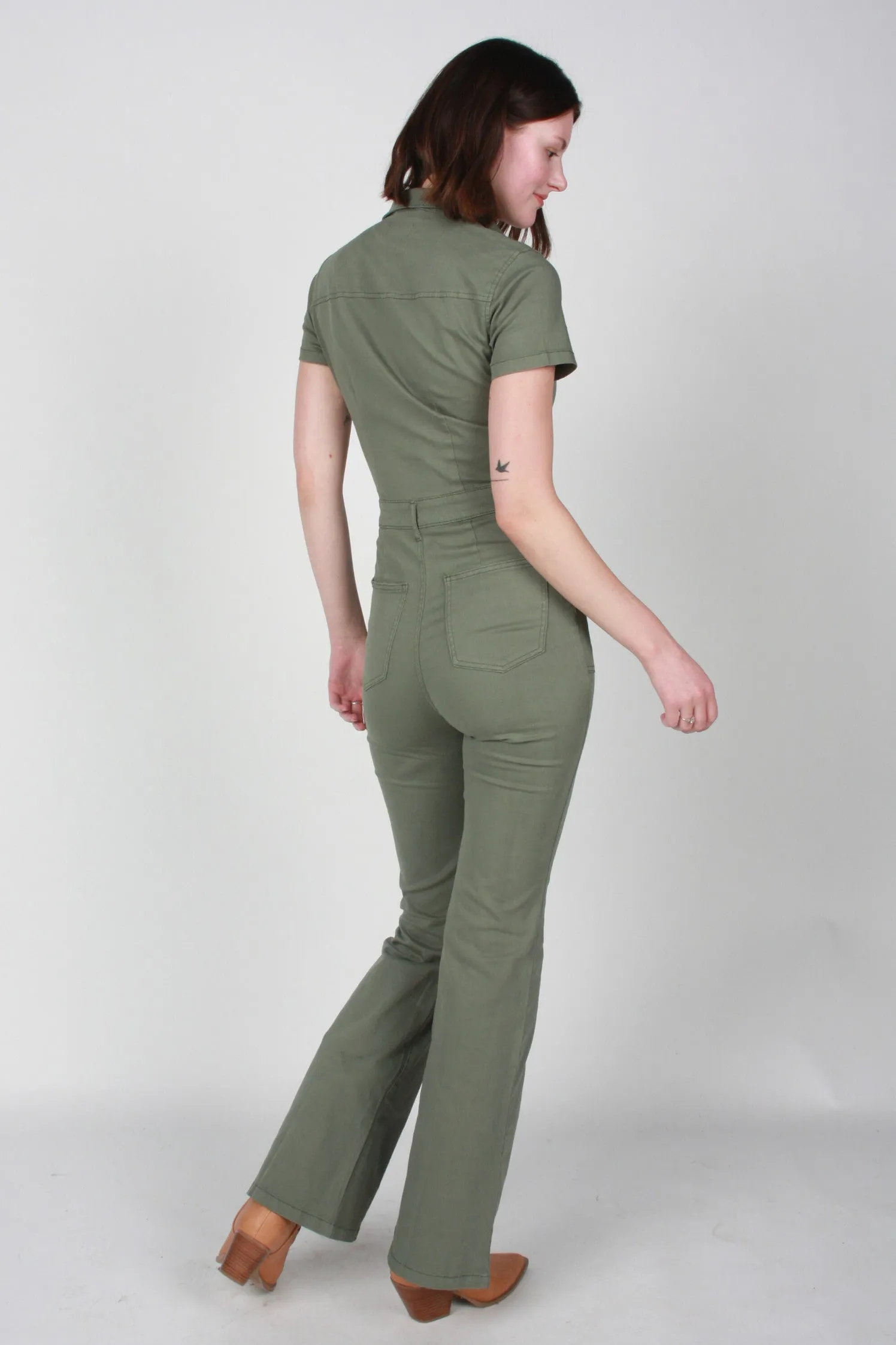 Pistola Martina Short Sleeve Flare Jumpsuit in Colonel