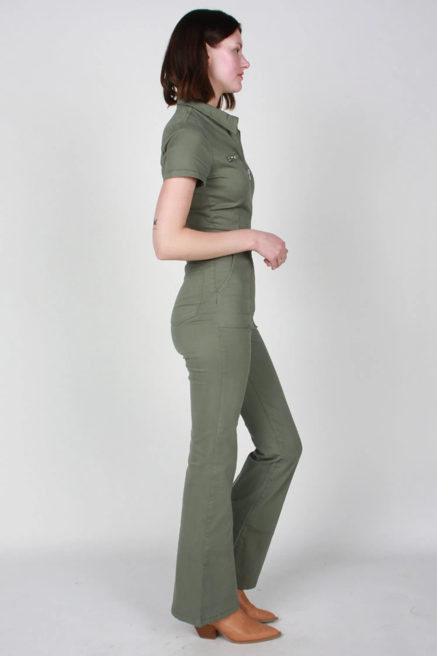 Pistola Martina Short Sleeve Flare Jumpsuit in Colonel