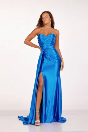 Pleated Strapless Slit Gown by Abby Paris 90215