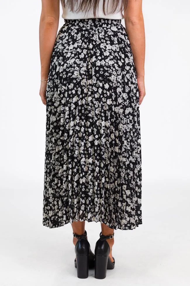 Pleats and Thank You Black Floral Maxi Skirt FINAL SALE