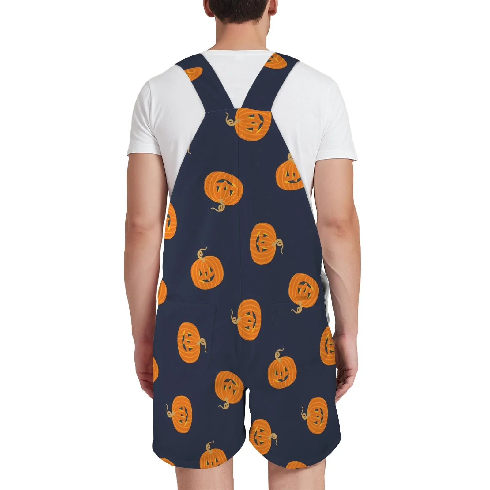 pumpkin print on black Unisex Shorts Suspender Jumpsuit (Model L78)