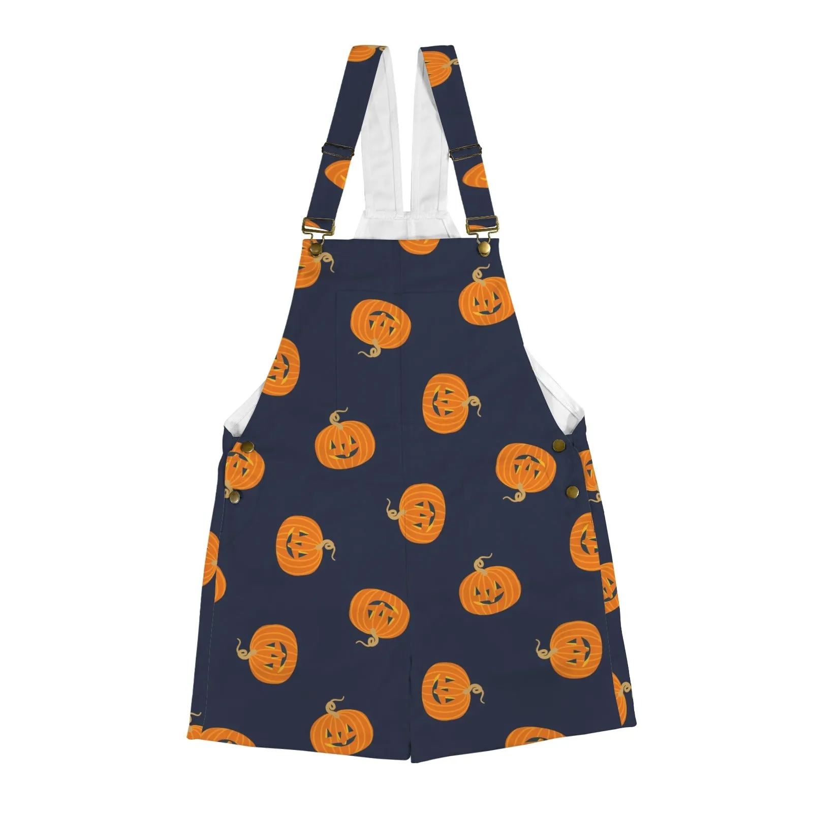 pumpkin print on black Unisex Shorts Suspender Jumpsuit (Model L78)