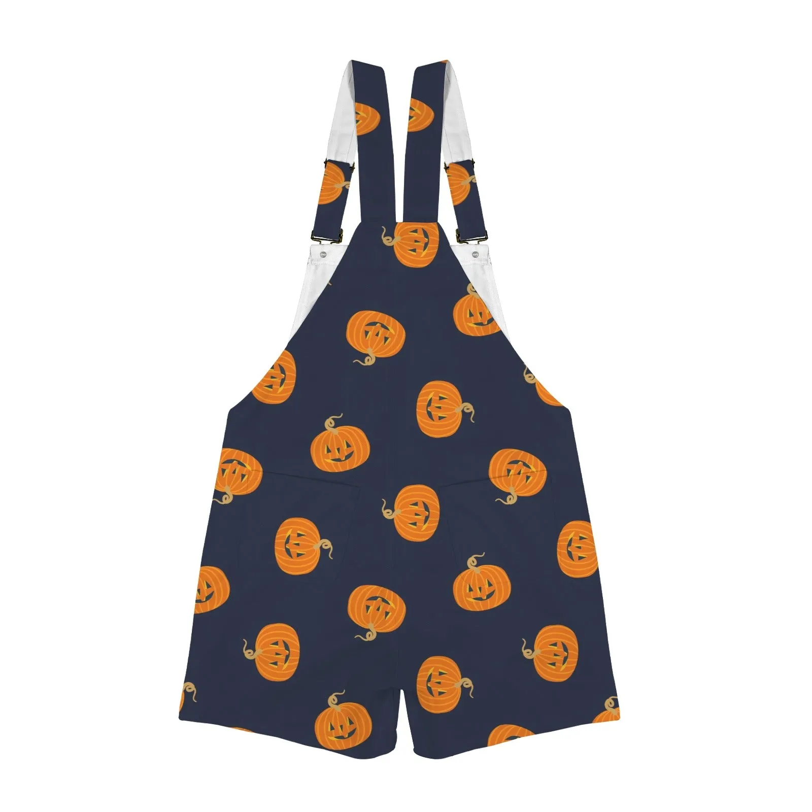 pumpkin print on black Unisex Shorts Suspender Jumpsuit (Model L78)