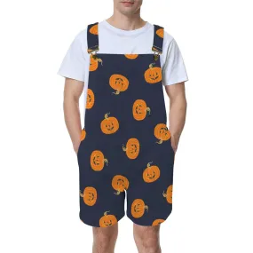 pumpkin print on black Unisex Shorts Suspender Jumpsuit (Model L78)