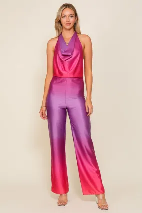 Purple Combo Sleeveless Cowl Neck Ombre Jumpsuit