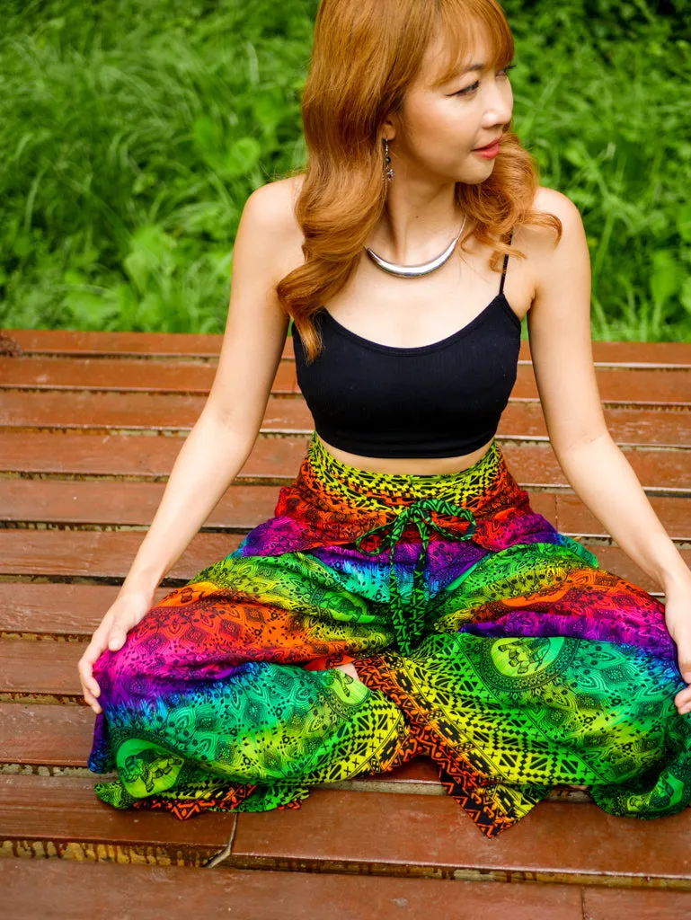 Rainbow Elephant Mandala Palazzo Wrap Pants