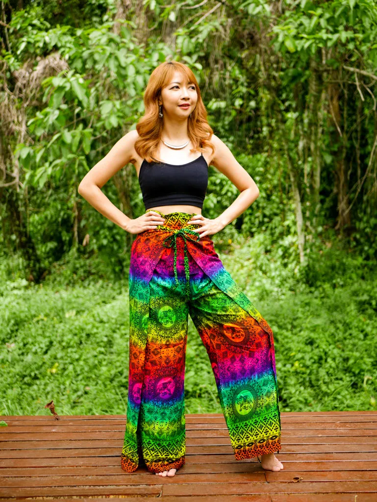 Rainbow Elephant Mandala Palazzo Wrap Pants