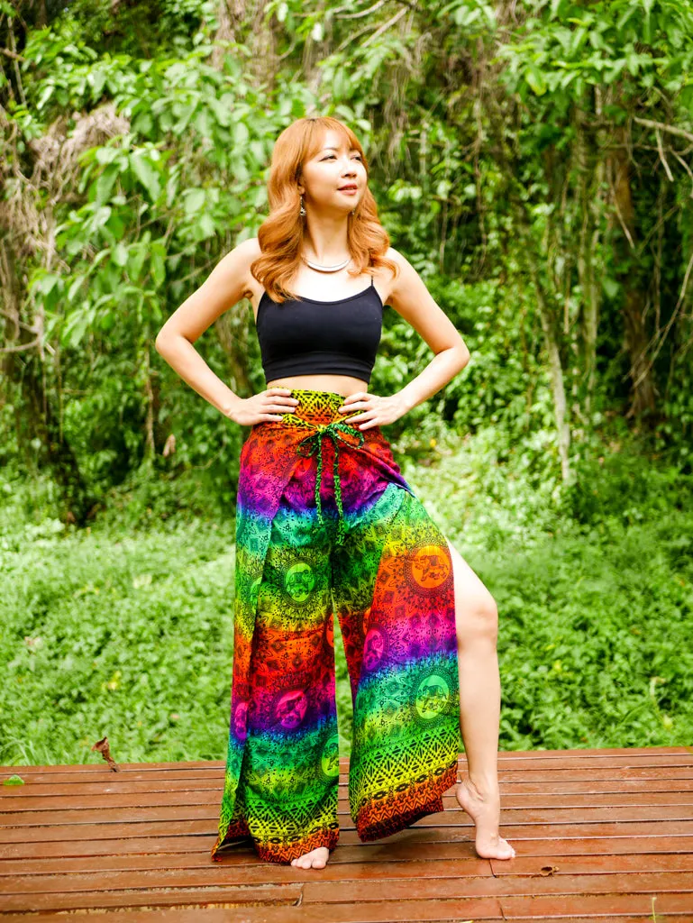 Rainbow Elephant Mandala Palazzo Wrap Pants