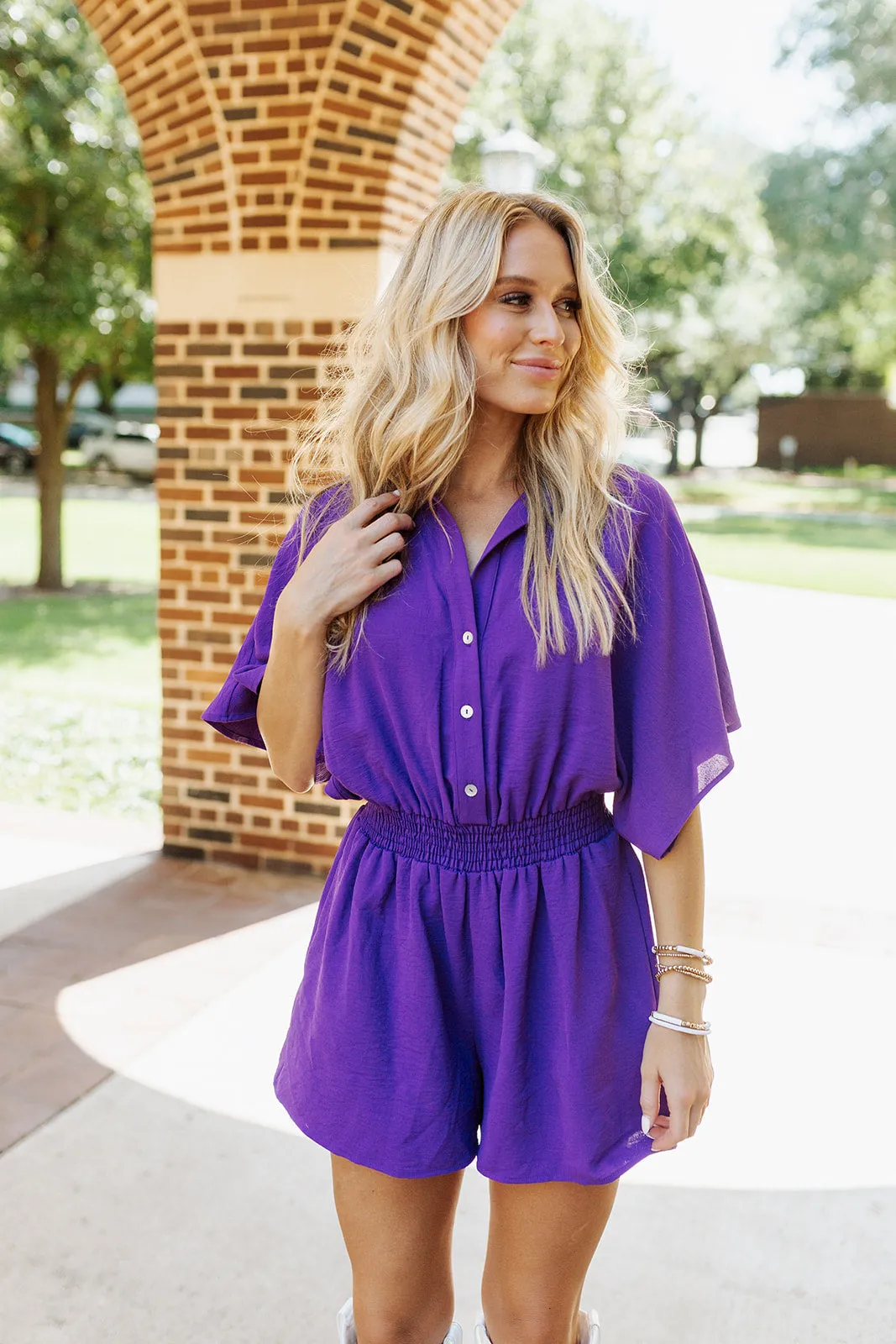 Ready to Rally Romper - Purple