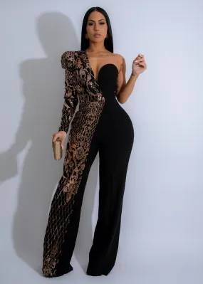 Regal Radiance Sequin Jumpsuit Black